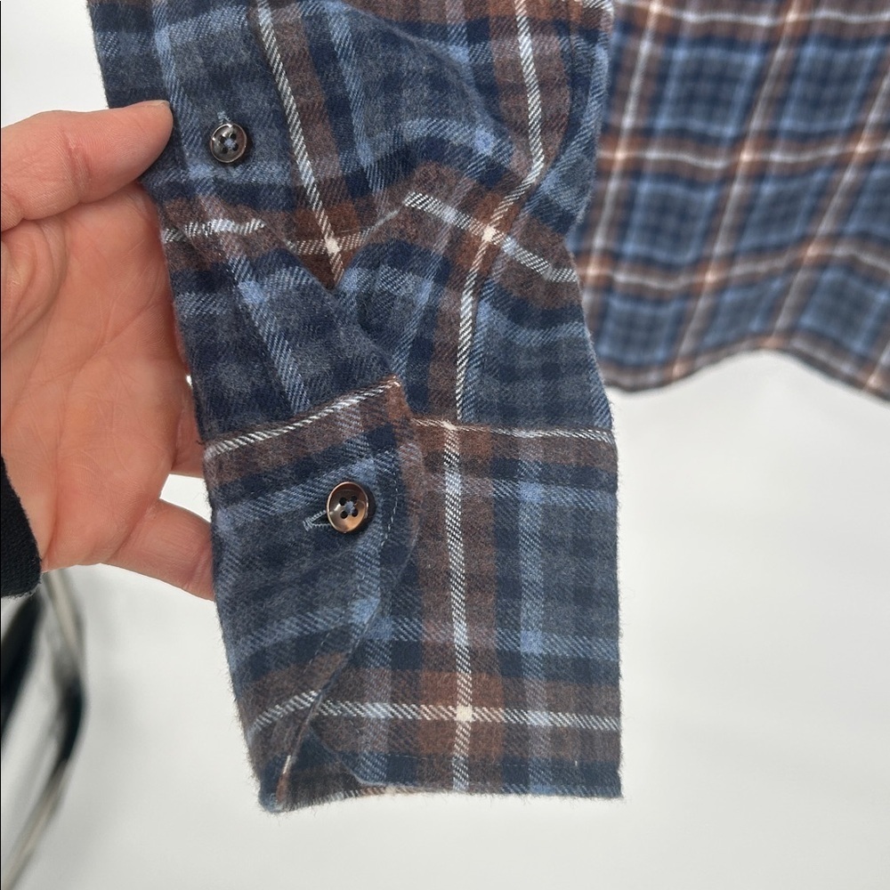 Stenströms Fitted Body Plaid Button Down Shirt M Blue Brown Twofold Super Cotton - Picture 7 of 12